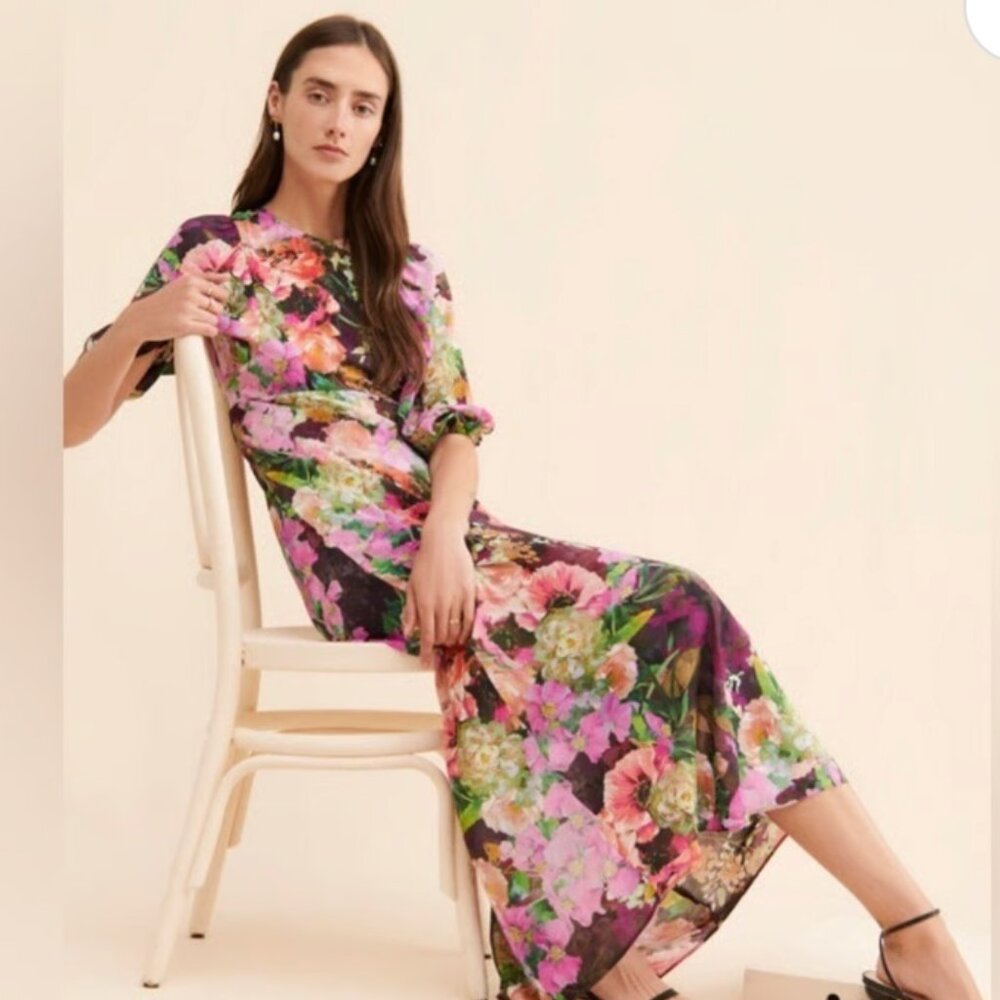 Anthropologie Multicolor Floral Maxi Dress — Pink, Green, Purple